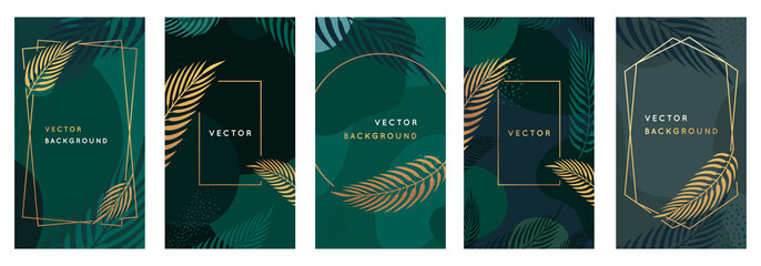Vector design template in simple modern style with copy space for text and palm leaves  - wedding invitation backgrounds and frames, social media stories wallpapers © venimo