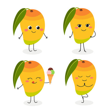 Mango cartoon character emoticon set vector illustration