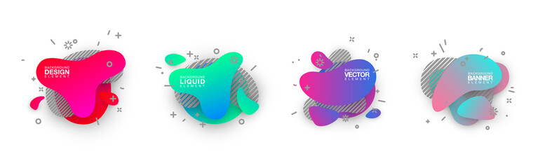 geometric colorful abstract shapes set badges background for banner web, app, poster. Trendy minimal modern design isolated white background. Abstract geometric shapes, lines patterns composition set.