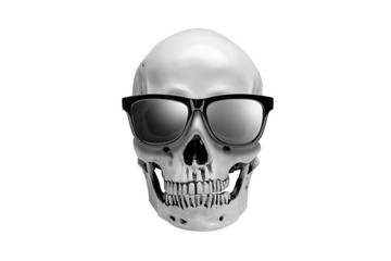 Human skull with sunglasses
