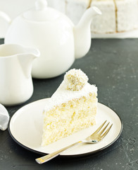 Coconut homemade cake. selective focus.