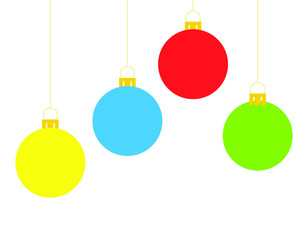 colorful christmas ball ornaments for decoration, hangin on white background