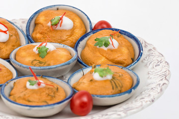  steamed fish with curry paste with white background.