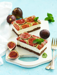 low calorie cheesecake with figs. selective focus.