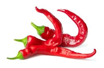 set of red chili peppers isolated on white background