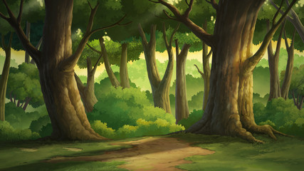 Fototapeta premium Illustration of trees in the forest in the evening.