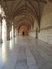 Fototapeta na wymiar Jeronimos Monastery in Lisbon - the most grandiose monument to late-Manueline Portuguese style architecture, and Church of Santa Maria of Belem in Lisbon, Portugal