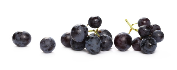 Fresh dark, black grapes isolated on white background