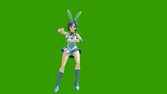 Animation dancing cartoon anime girls. Girl in the style of anime dancing. High quality seamless loop on green background.