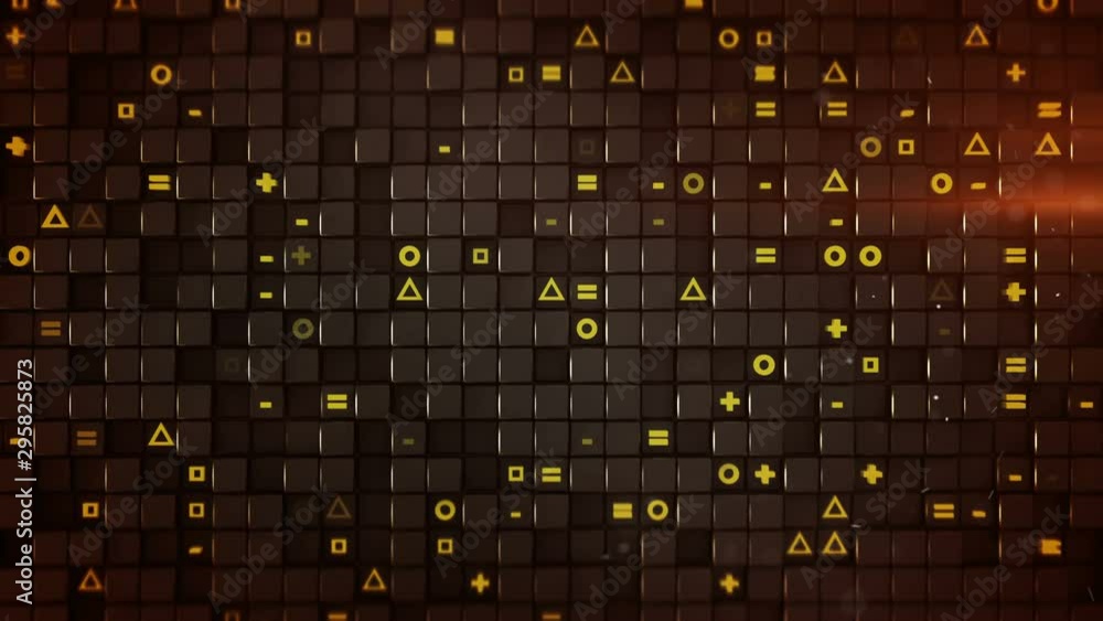 Poster wall of cubes and random symbols. abstract modern technology or science fiction concept. 3d render s