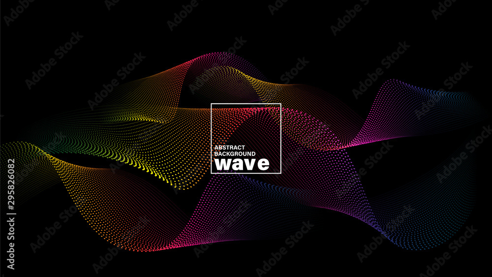 Poster abstract spectrum wave shape on black background. minimal futuristic design backdrop.