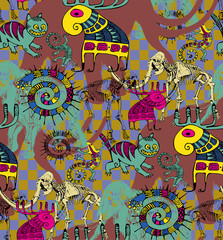 Seamless pattern inspired by the art of primitive people.  Suitable for fabric, wrapping paper and the like