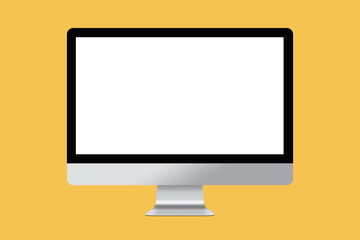 blank screen computer display isolated on yellow background with clipping path