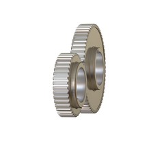 Two metal gears on a white background, isolate. 3D rendering of excellent quality in high resolution. It can be enlarged and used as a background or texture.