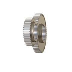 Two metal gears on a white background, isolate. 3D rendering of excellent quality in high resolution. It can be enlarged and used as a background or texture.