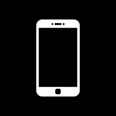 Smartphone mockup with blank screen. White vector frameless smart phone, cellphone isolated on black background