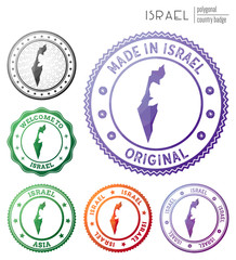 Israel badge. Colorful polygonal country symbol. Multicolored geometric Israel logos set. Vector illustration.