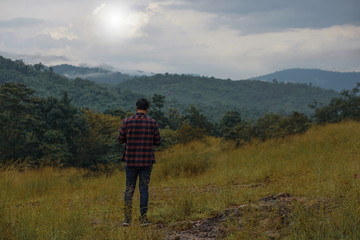 Tourists, traveler Man watching Forest view, scenic area