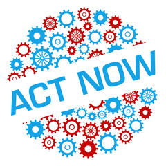 Act Now Red Blue Gears Circular Badge Style 