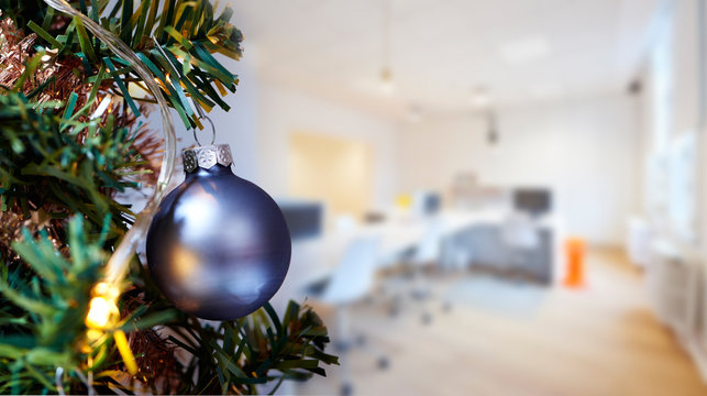 Business meeting room in office and Merry Christmas tree