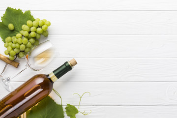 Copy space white wine on wooden background