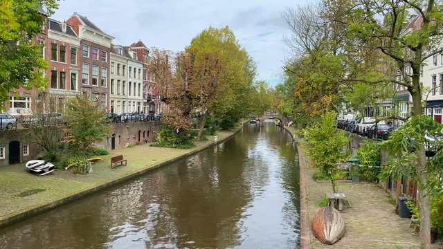 raditional houses on the Oudegracht (Old Canal) in center of Utrecht. Utrecht is a very old city and the fourth largest city in country.