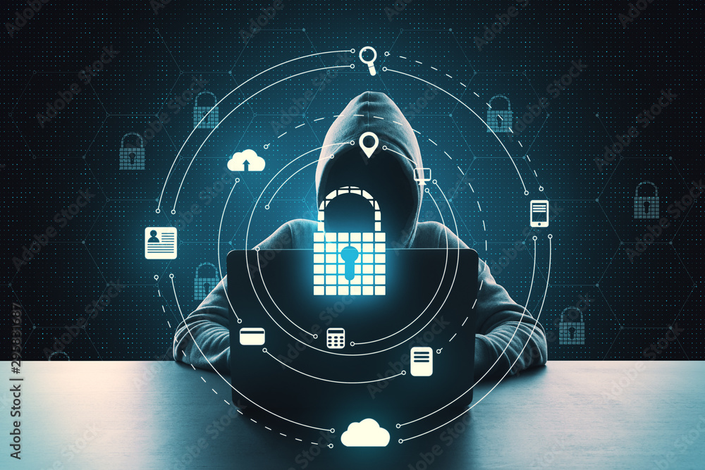 Poster hacking and antivirus concept