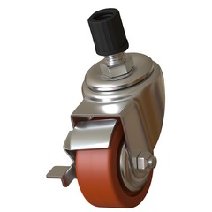 large metal industrial wheel with rubber tire, isolated on white background. 3D rendering of excellent quality in high resolution. It can be enlarged and used as a background or texture.