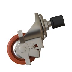 large metal industrial wheel with rubber tire, isolated on white background. 3D rendering of excellent quality in high resolution. It can be enlarged and used as a background or texture.