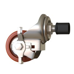 large metal industrial wheel with rubber tire, isolated on white background. 3D rendering of excellent quality in high resolution. It can be enlarged and used as a background or texture.