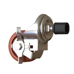 large metal industrial wheel with rubber tire, isolated on white background. 3D rendering of excellent quality in high resolution. It can be enlarged and used as a background or texture.