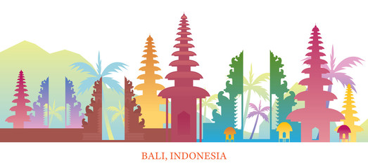 Bali, Indonesia Skyline Landmarks Colorful Silhouette Background
