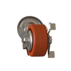 large metal industrial wheel with rubber tire, isolated on white background. 3D rendering of excellent quality in high resolution. It can be enlarged and used as a background or texture.