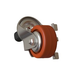 large metal industrial wheel with rubber tire, isolated on white background. 3D rendering of excellent quality in high resolution. It can be enlarged and used as a background or texture.