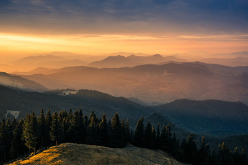 Fototapeta na wymiar The Carpathians Rarau Mountains Romania landscape springtime clouds sunrise beautiful view 