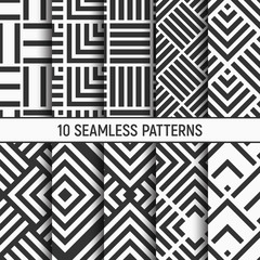Set of ten black and white seamless patterns.