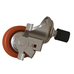 large metal industrial wheel with rubber tire, isolated on white background. 3D rendering of excellent quality in high resolution. It can be enlarged and used as a background or texture.