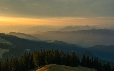 Plakat The Carpathians Rarau Mountains Romania landscape springtime clouds sunrise beautiful view 