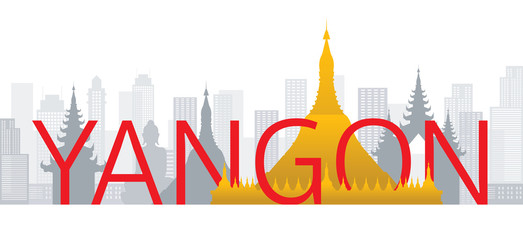 Yangon, Myanmar Skyline Landmarks with Text or Word