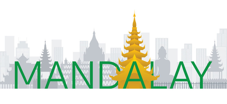 Mandalay, Myanmar Skyline Landmarks with Text or Word