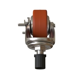 large metal industrial wheel with rubber tire, isolated on white background. 3D rendering of excellent quality in high resolution. It can be enlarged and used as a background or texture.