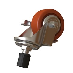 large metal industrial wheel with rubber tire, isolated on white background. 3D rendering of excellent quality in high resolution. It can be enlarged and used as a background or texture.