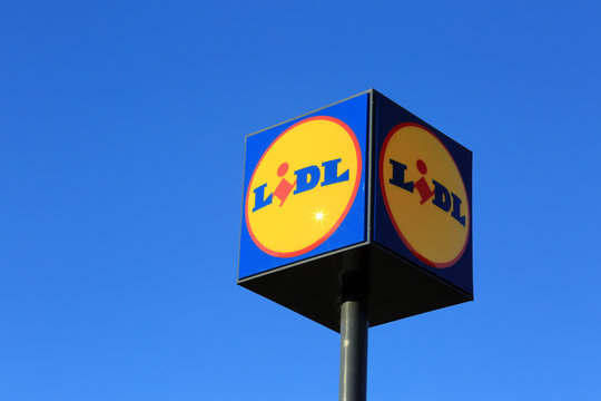 Sign Lidl Against Blue Sky. Illustrative Editorial Content.