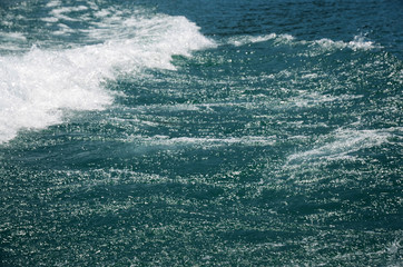 Fototapeta na wymiar Wave of the lake shot on boat
