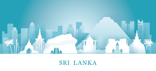 Sri Lanka Skyline Landmarks in Paper Cutting Style