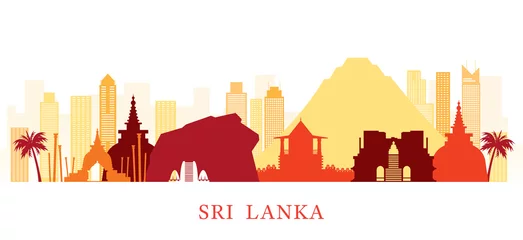 Foto op Aluminium Sri Lanka Skyline Landmarks Colorful Silhouette Background © muchmania