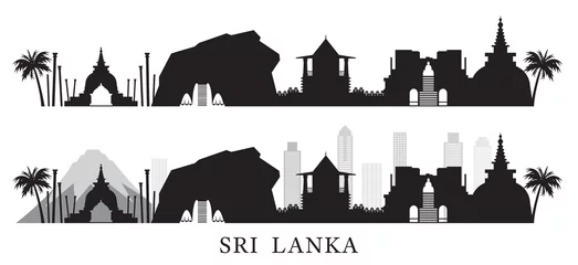 Foto op Aluminium Sri Lanka Skyline Landmarks Black and White Silhouette Background © muchmania