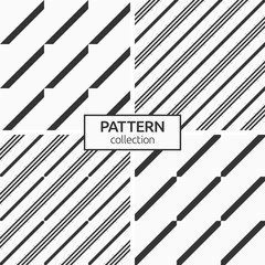 Set of four seamless patterns. Modern stylish textures of parallel diagonal lines. Stripped geometric pattern.