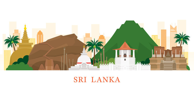 Sri Lanka Skyline Landmarks in Flat Style