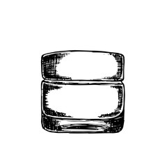Vector hand drawn cosmetic container for cream. Isolated on white background. Sketched mockup of cosmetic package.